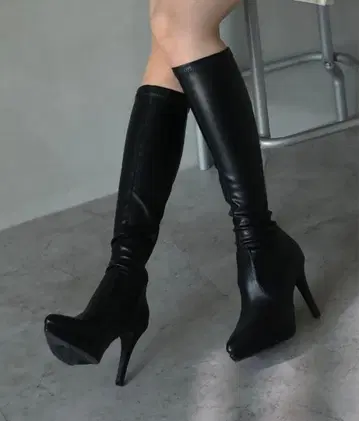 스틸레토 플랫폼 스트레치 롱 부츠