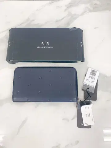 아르마니 익스체인지 장지갑 라운드 지퍼 오거나이저 네이비