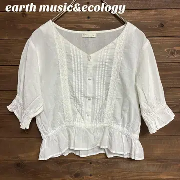 [ 어스 뮤직 앤 이콜로지 ] 화이트 오분 소매 블라우스 셔츠 F