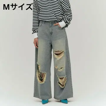 YOOU 데미지 데님 라이트 블루 M 사이즈