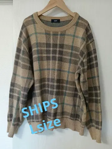 [ SHIPS/Lsize ] 체크 무늬 니트 스웨터 베이지 계열