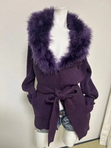 Y2K 퍼 라메 니트 가디건 갸루 00s archive