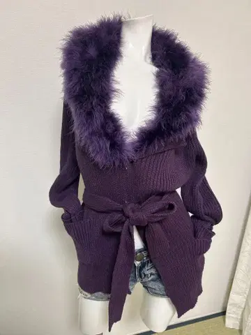 Y2K 퍼 라메 니트 가디건 갸루 00s archive