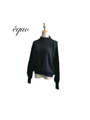 equo 에쿠오 자수 꽃 무늬 모크넥 니트 스웨터 볼륨 소매