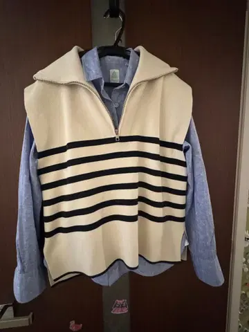 MACPHEE 스트라이프 베스트 S 사이즈(빅) 홈 세탁 가능