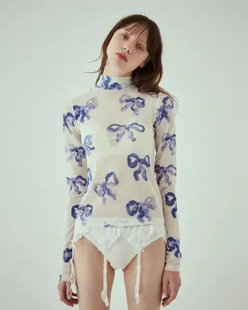 BLUE RIBBON SEE-THROUGH TOPS (HIGH NECK)