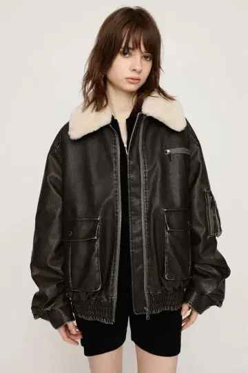SLY VINTAGE FALEATHER S/BZ 숏 자켓