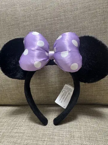 미니 마우스풍 머리띠 블랙과 보라색 도트