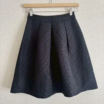아나이 도트 무늬 박스 플리츠 스커트 S 일본제 허리밴딩 깔끔한