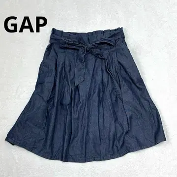 Q120 [갭] 허리 리본 데님 스커트 무릎 기장 턱 플리츠