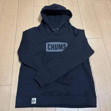 CHUMS 블랙 후드 부착 후드티 남성용 L