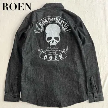 새상품급 ROEN 로엔 블랙 데님 셔츠 XL 스컬 백 프린트
