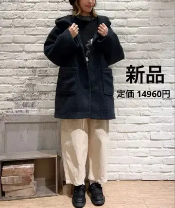 새상품 Samansa Mos2 슬라이버 후드 코트 네이비 FREE