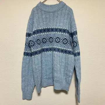 레어 Jantzen 라이트 블루 케이블 니트 스웨터 겨울 노르딕 무늬