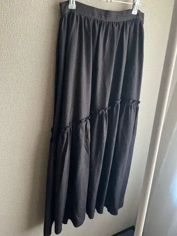 Minich 개더 체크 무늬 롱 스커트