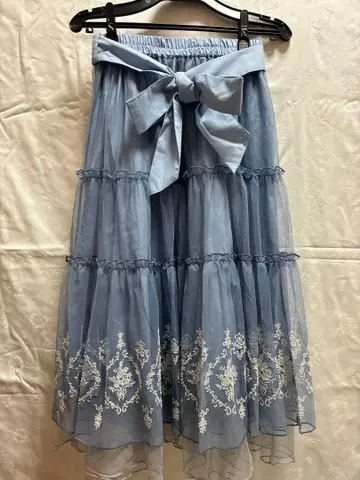 오간자 쉬폰 리본 부착 라벤더 플레어 스커트 M