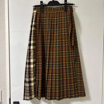 POPPY 아사기니뇨 브라운 계열 체크 플리츠 랩 스커트 S