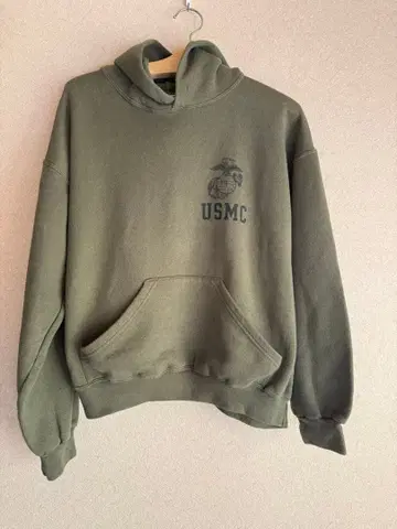 빈티지 USA제 USMC 후드 부착 맨투맨 올리브 그린 아메카지