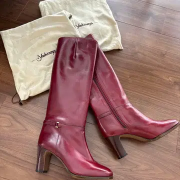 [새상품] 긴자 Yoshinoya 버건디 롱 부츠 1B 9131