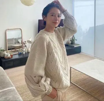 CLANE 클라네 오픈 워크 케이블 니트 시스루 오버 사이즈