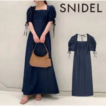 SNIDEL 스나이델 바리에 파이핑 코르셋 원피스 네이비 데님