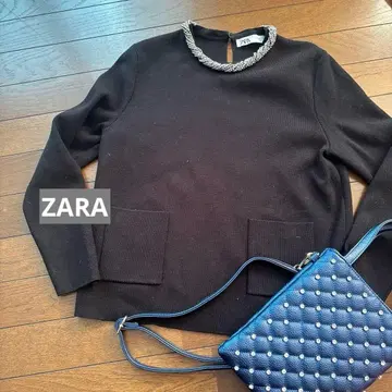 ZAPA 비즈 장식 블랙 긴팔 스웨터 엘레강스 니트 자라