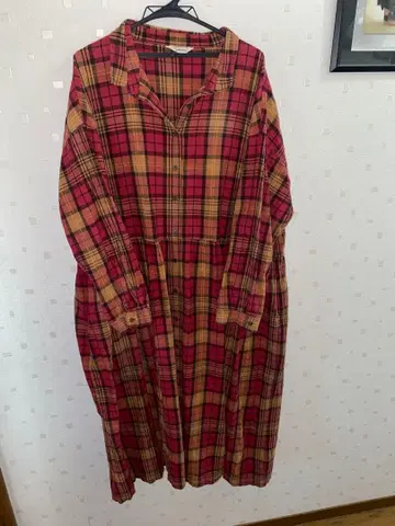 서울베리 체크 무늬 롱 셔츠 원피스 4L