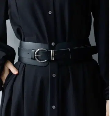 블랙 가죽 벨트 실버 D링 버클