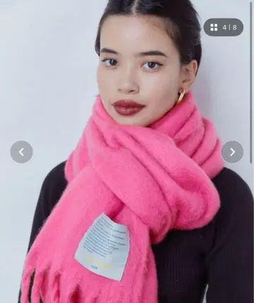 핫 핑크 프린지 머플러 벌키 머플러 TINA:JOJUN