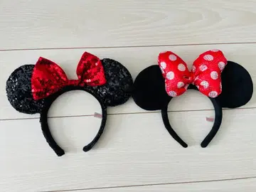 미니 머리띠 도트 리본 스팽글 디즈니 2점 세트