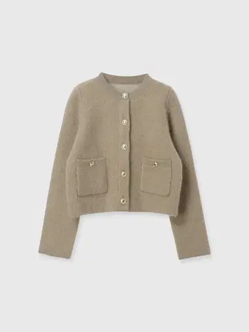 아뉴앙스 캐시미어 블렌드 노카라 니트 자켓 새상품 베이지