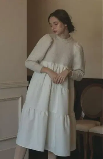 [ 새상품급 ] unminou 앙민누 니트 도킹 티어드 드레스 원피스