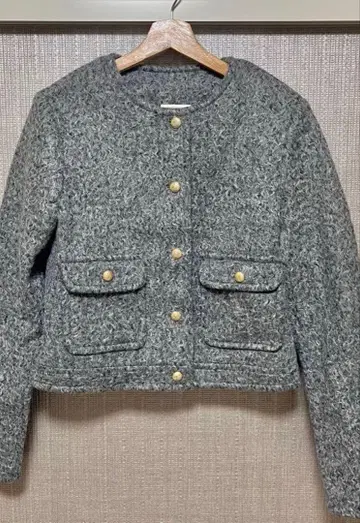 [ 새상품 ] 노카라 자켓 그레이 골드 버튼 오피스 캐주얼 M