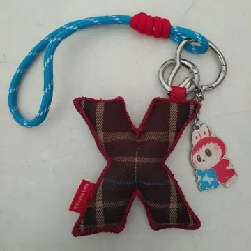 정품 PIN FORLOVE 체크 무늬 X자형 스트랩 키링