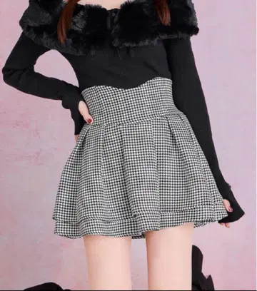 미셸 마카롱 슬림 레그 스커트 하운드투스 체크 패턴