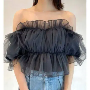 스나이델 SNIDEL 볼륨 개더 프릴 오프숄더 블라우스 블랙