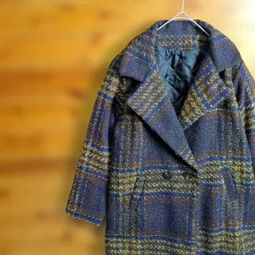 체스터 코트 퀼팅 큰 체크 무늬 네이비 브라운 그린 베이지 M L