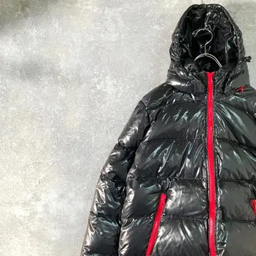 Laplaud 다운 자켓 긴팔 블랙 로고 후디 페더