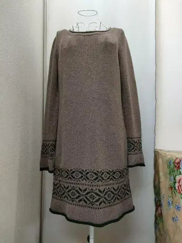 폭시 브라운 니트 원피스 어깨 패드 없음 튜닉