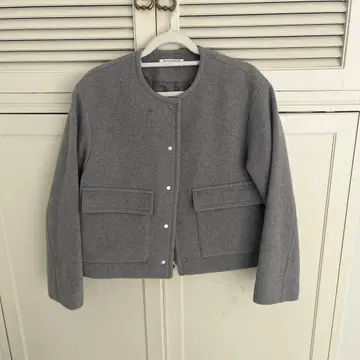 BEAUTY&YOUTH 모 혼방 그레이 노카라 숏코트 새상품급