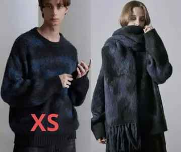 CLEL 모헤어 블렌드 샤기 디자인 니트 xs 대형 머플러 세트