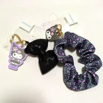 쿠로미 레오파드 무늬 스크런치 참 리본 참 2개 세트