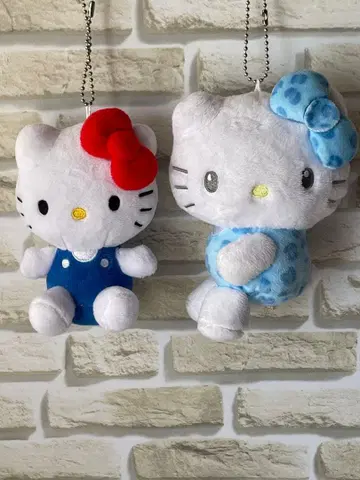 노멀 키티 레오파드 무늬 키티 마스코트 키링 2개 세트