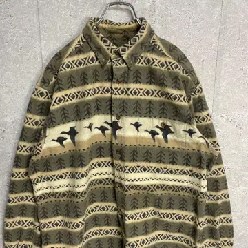 울리치 플리스 셔츠 네이티브 무늬 구스 프린트 긴팔 90s XL