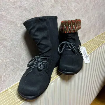 블랙 스웨이드 접이식 니트 부츠 택 포함 새상품