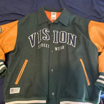 VISION STREET WEAR 바시티 자켓 다크 그린/오렌지