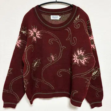 베네통 레트로 자카드 니트 빈티지 90s 보태니컬 무늬