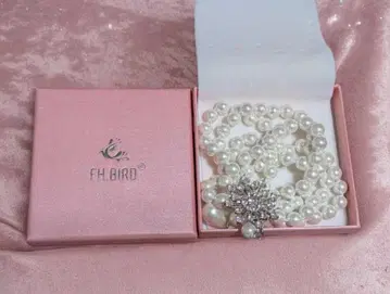 FH BIRD 펄 롱 목걸이 눈꽃송이 장식