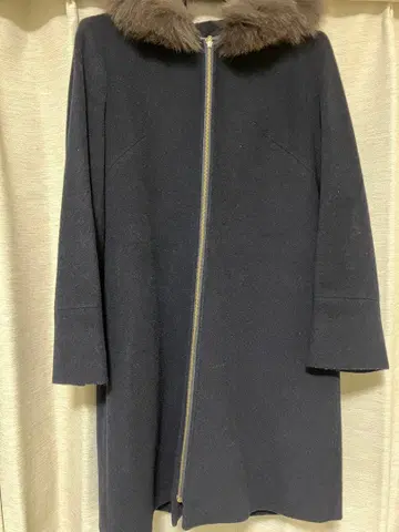 네이비 롱 코트 퍼 후드 포함