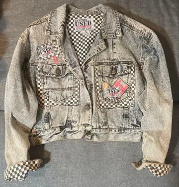 GET USED BY ELIE 체커 패턴 데님 자켓